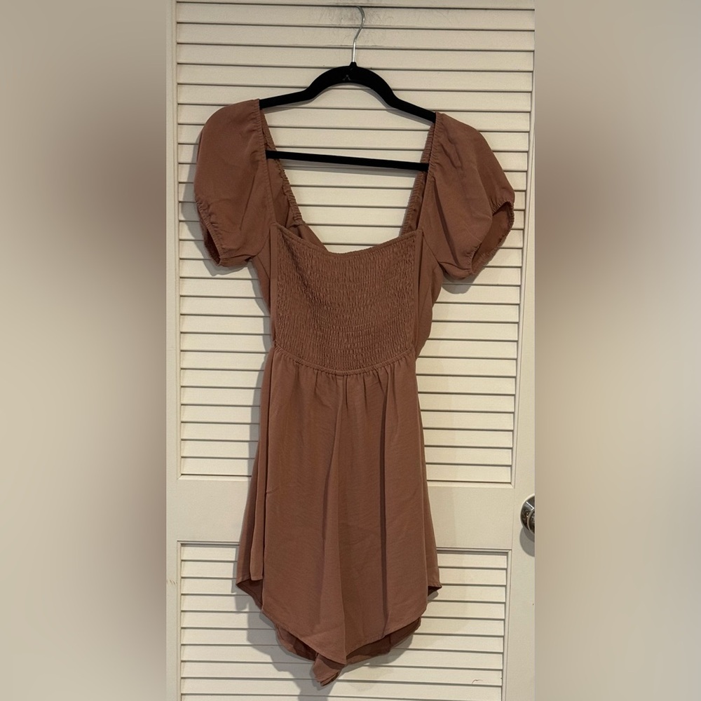 Elegant Brown Puff Sleeve Dress